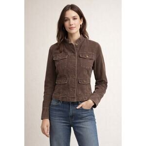 Garnet Hill Brown Corduroy Jacket Size 4 Cropped Utility Button Front